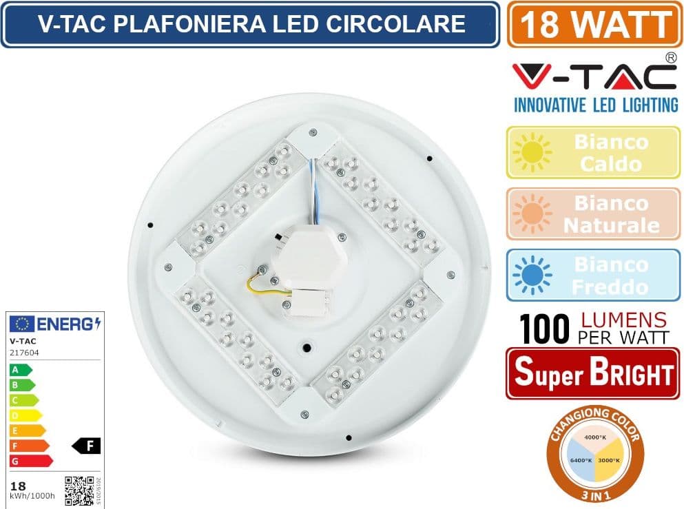 V-TAC GALLERY VT-8418 PLAFONIERA LED 18W CHANGING COLOR 3IN1 FORMA CIRCOLARE EFFETTO CIELO STELLATO - SKU 217604 - 5