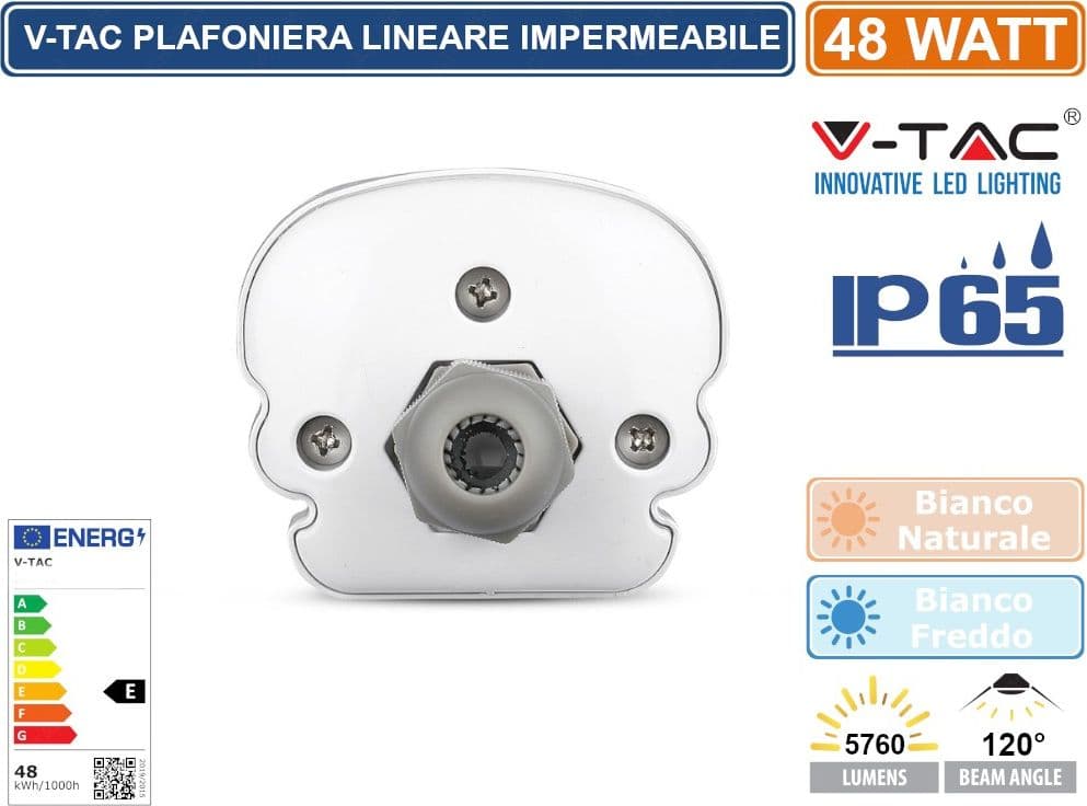 V-TAC VT-1574 TUBO LED PLAFONIERA 48W LAMPADINA 150CM IMPERMEABILE - SKU 216287 / 216286 - 4