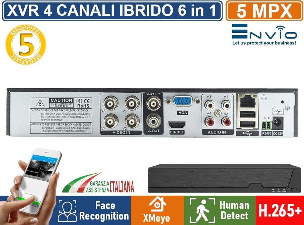 XVR DVR 6in1 AHD CVI TVI CVBS XVI IP 4 CANALI 5MP HUMAN DETECT FACE RECOGNITION P2P UTC XMEYE - 2