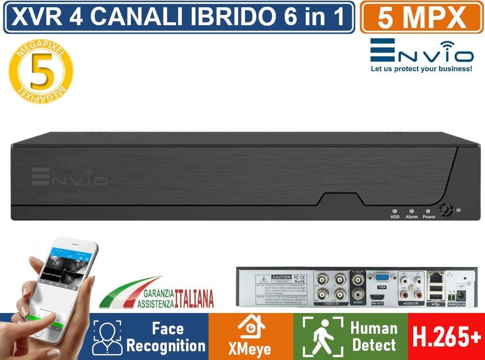 XVR DVR 6in1 AHD CVI TVI CVBS XVI IP 4 CANALI 5MP HUMAN DETECT FACE RECOGNITION P2P UTC XMEYE - 3