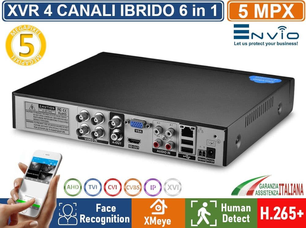 XVR DVR 6in1 AHD CVI TVI CVBS XVI IP 4 CANALI 5MP HUMAN DETECT FACE RECOGNITION P2P UTC XMEYE - 4