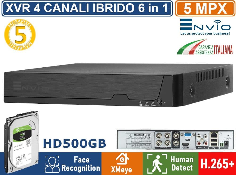 XVR DVR 6in1 AHD CVI TVI CVBS XVI IP 4 CANALI 5MP HUMAN DETECT FACE RECOGNITION P2P UTC XMEYE - 5