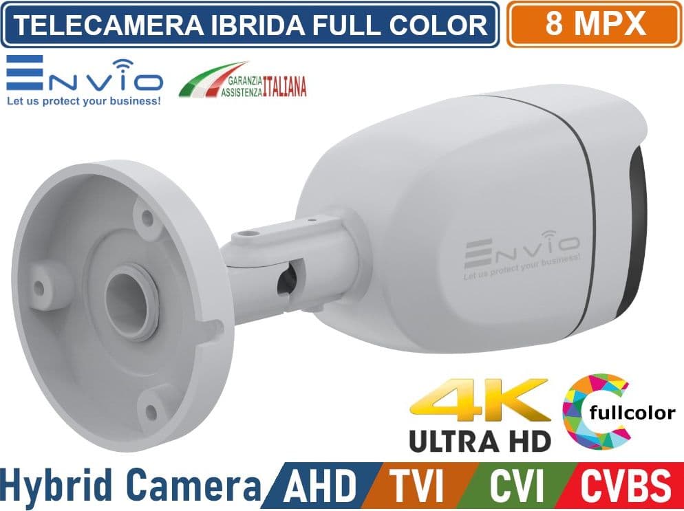 TELECAMERA IBRIDA BULLET FULL COLOR 4IN1 AHD CVI TVI CVBS 2.8MM 8MP 4K ULTRA HD UTC CONTROL VISIONE NOTTURNA A COLORI - 2