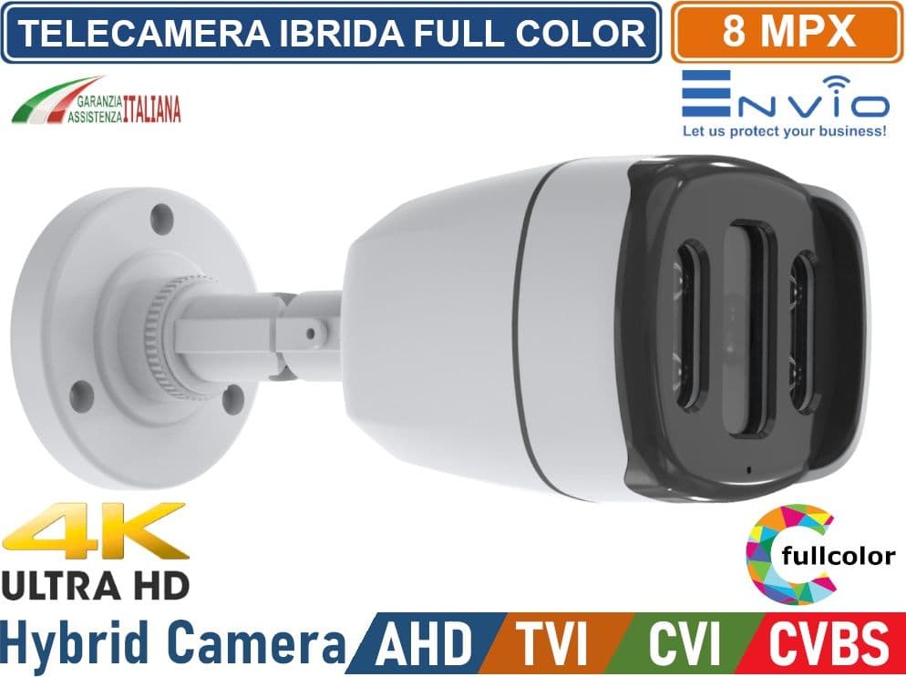 TELECAMERA IBRIDA BULLET FULL COLOR 4IN1 AHD CVI TVI CVBS 2.8MM 8MP 4K ULTRA HD UTC CONTROL VISIONE NOTTURNA A COLORI - 3