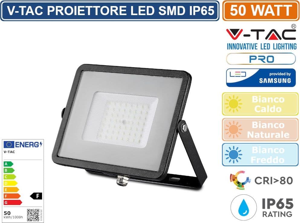 V-TAC PRO VT-50 FARO LED SMD 50W ULTRASOTTILE CHIP SAMSUNG DA ESTERNO COLORE NERO - SKU 21406 / 21407 / 21408 - 2