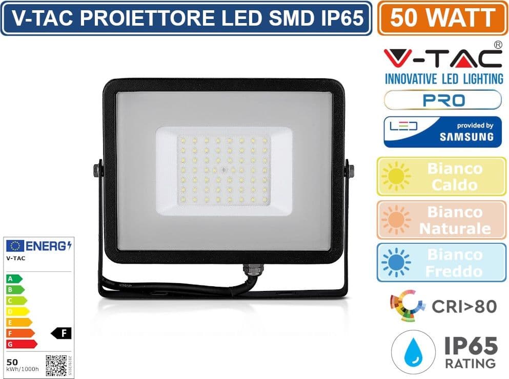 V-TAC PRO VT-50 FARO LED SMD 50W ULTRASOTTILE CHIP SAMSUNG DA ESTERNO COLORE NERO - SKU 21406 / 21407 / 21408 - 3