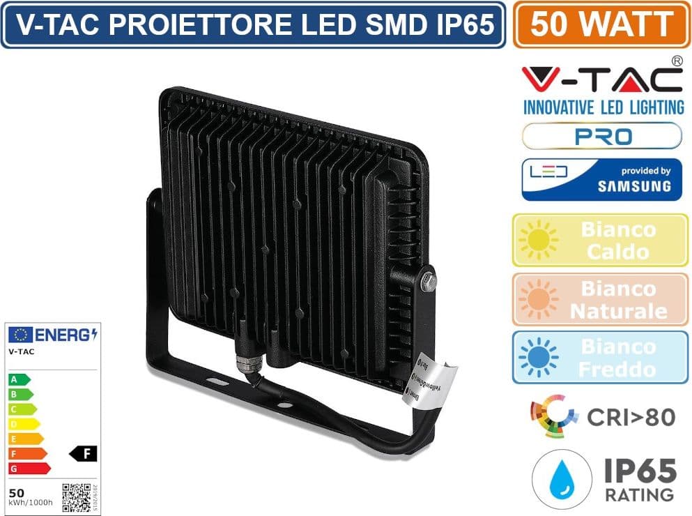 V-TAC PRO VT-50 FARO LED SMD 50W ULTRASOTTILE CHIP SAMSUNG DA ESTERNO COLORE NERO - SKU 21406 / 21407 / 21408 - 4