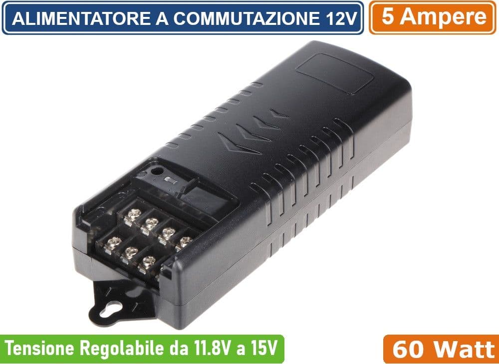 ALIMENTATORE A COMMUTAZIONE STABILIZZATO 60W PER USO INTERNO DC12V 5A 4 USCITE CON MORSETTI A VITE - 2