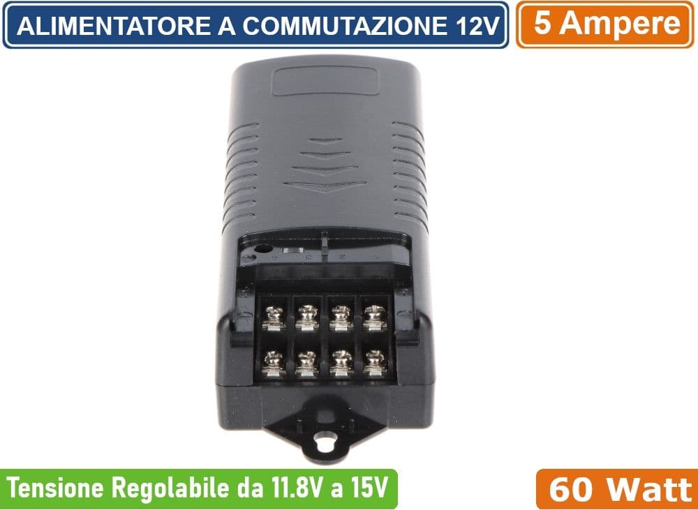 ALIMENTATORE A COMMUTAZIONE STABILIZZATO 60W PER USO INTERNO DC12V 5A 4 USCITE CON MORSETTI A VITE - 3