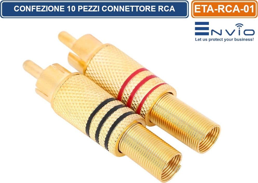 CONFEZIONE 10 PEZZI CONNETTORE RCA IN METALLO CON SPINA DIRITTA PER CAVO COASSIALE - 2