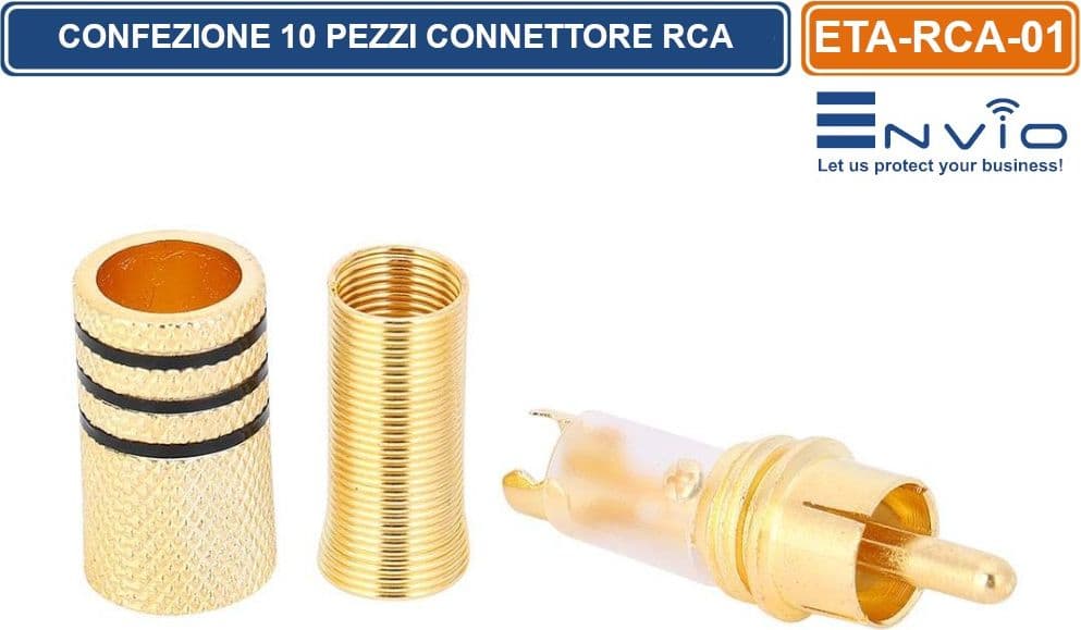 CONFEZIONE 10 PEZZI CONNETTORE RCA IN METALLO CON SPINA DIRITTA PER CAVO COASSIALE - 3
