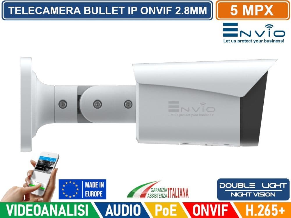 TELECAMERA BULLET IP DOUBLE LIGHT 5M POE ONVIF H.265+ VISIONE NOTTURNA A COLORI 30 METRI AUDIO ANALISI VIDEO - 3