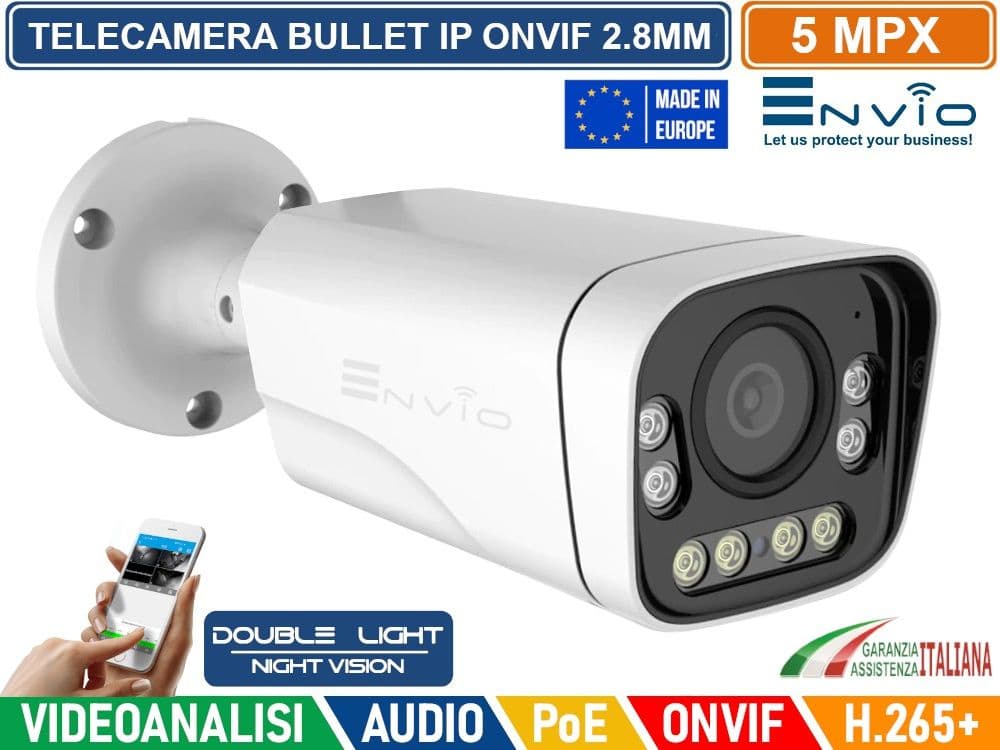 TELECAMERA BULLET IP DOUBLE LIGHT 5M POE ONVIF H.265+ VISIONE NOTTURNA A COLORI 40 METRI ANALISI VIDEO - 2
