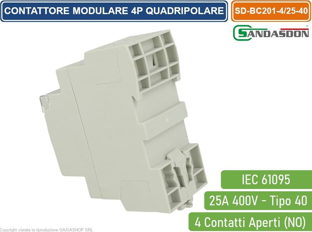 SANDASDON CONTATTORE MODULARE SU BARRA DIN 4P 25A 400V 4 CONTATTI APERTI NO TIPO 40 - 2