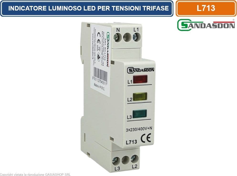 SANDASDON INDICATORE LUMINOSO LED SU GUIDA DIN 1 MODULO PER TENSIONE TRIFASE SPIA DI SEGNALAZIONE - 4