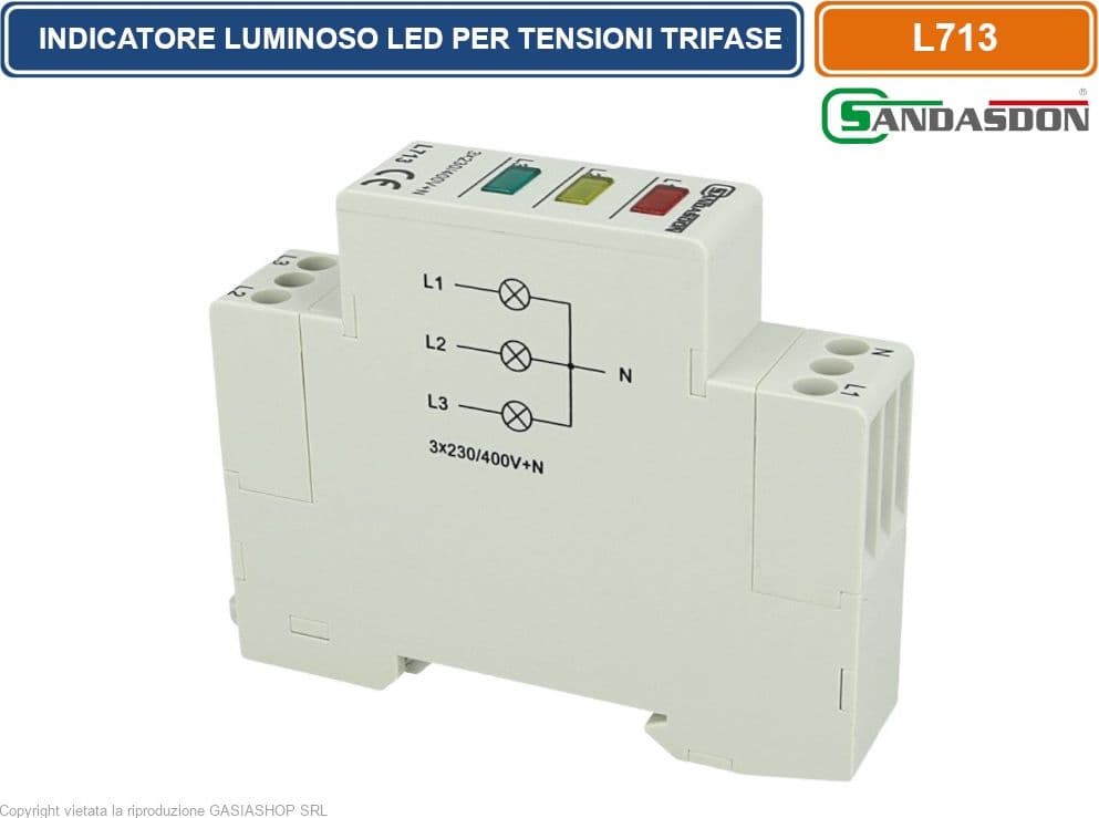 SANDASDON INDICATORE LUMINOSO LED SU GUIDA DIN 1 MODULO PER TENSIONE TRIFASE SPIA DI SEGNALAZIONE - 2