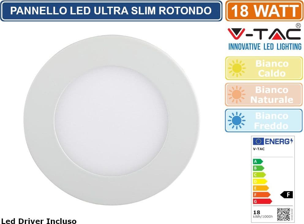 V-TAC VT-1807 RD PANNELLO LED ROTONDO 18W SMD DA INCASSO CON DRIVER - SKU 214860 / 214861 / 214862 - 2
