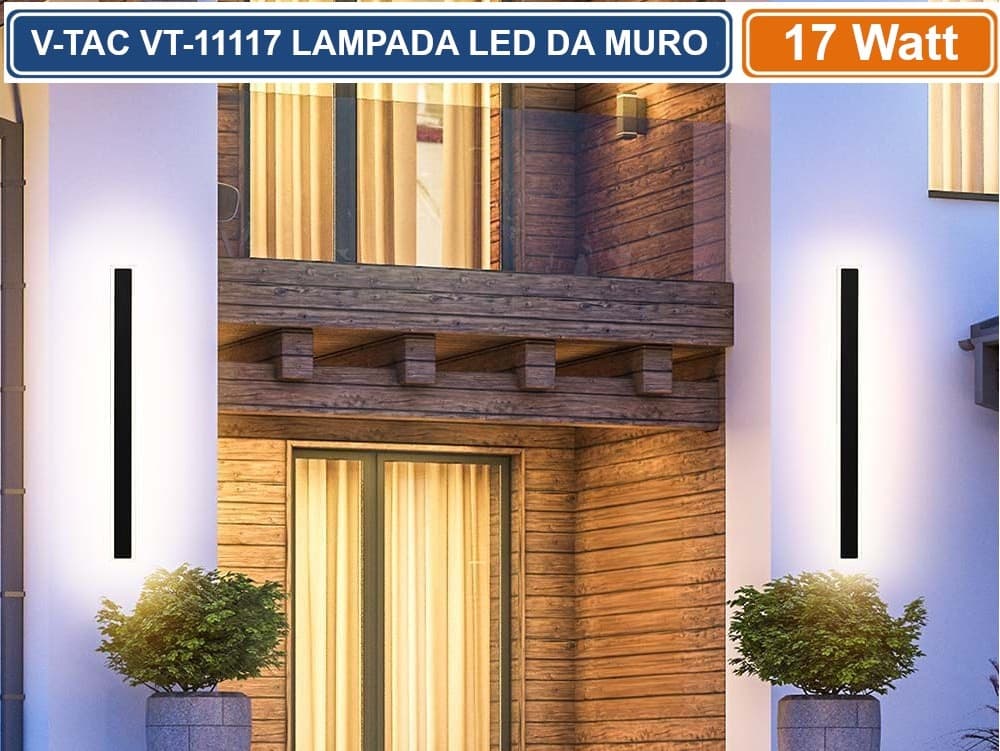V-TAC VT-11117 LAMPADA LED DA MURO 17W WALL LAMP SMD APPLIQUE CRI≥90 IP65 COLORE NERO - SKU 6830 / 6831 - 4
