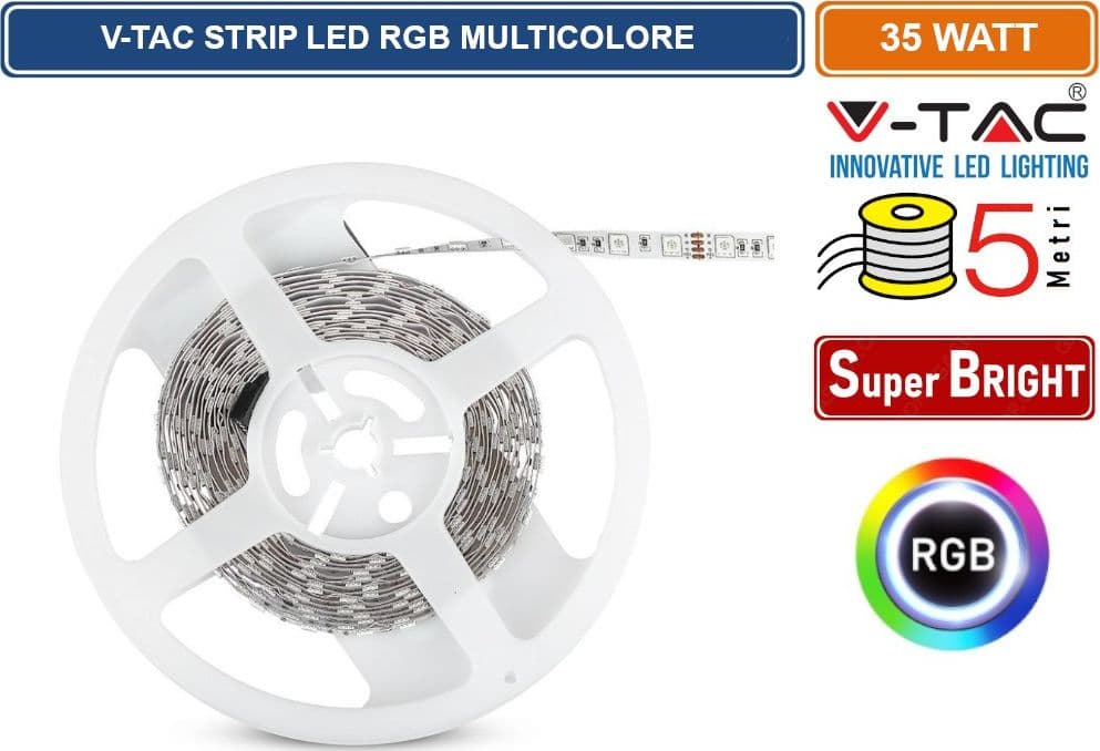 V-TAC VT-5050-60 STRISCIA LED FLESSIBILE 35W SMD RGB 60 LED/METRO 12V - BOBINA DA 5 METRI - SKU 212120 - 3