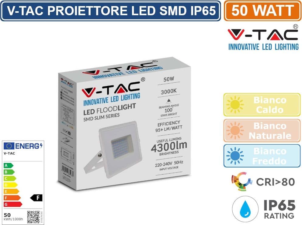 V-TAC VT-4051 E-SERIES FARO LED SMD 50W ULTRA SOTTILE DA ESTERNO COLORE BIANCO - SKU 215961 / 215962 / 215963 - 2