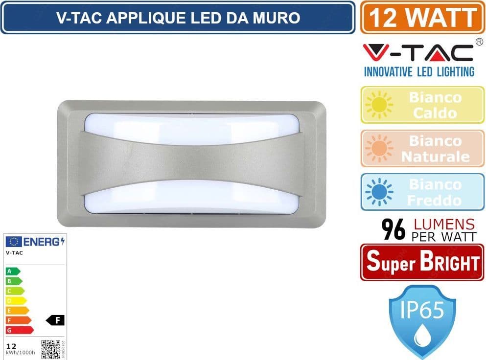 V-TAC VT-8058 LAMPADA LED DA MURO 12W WALL LIGHT DA ESTERNO IP65 - SKU 218245 / 218246 / 218247 - 6