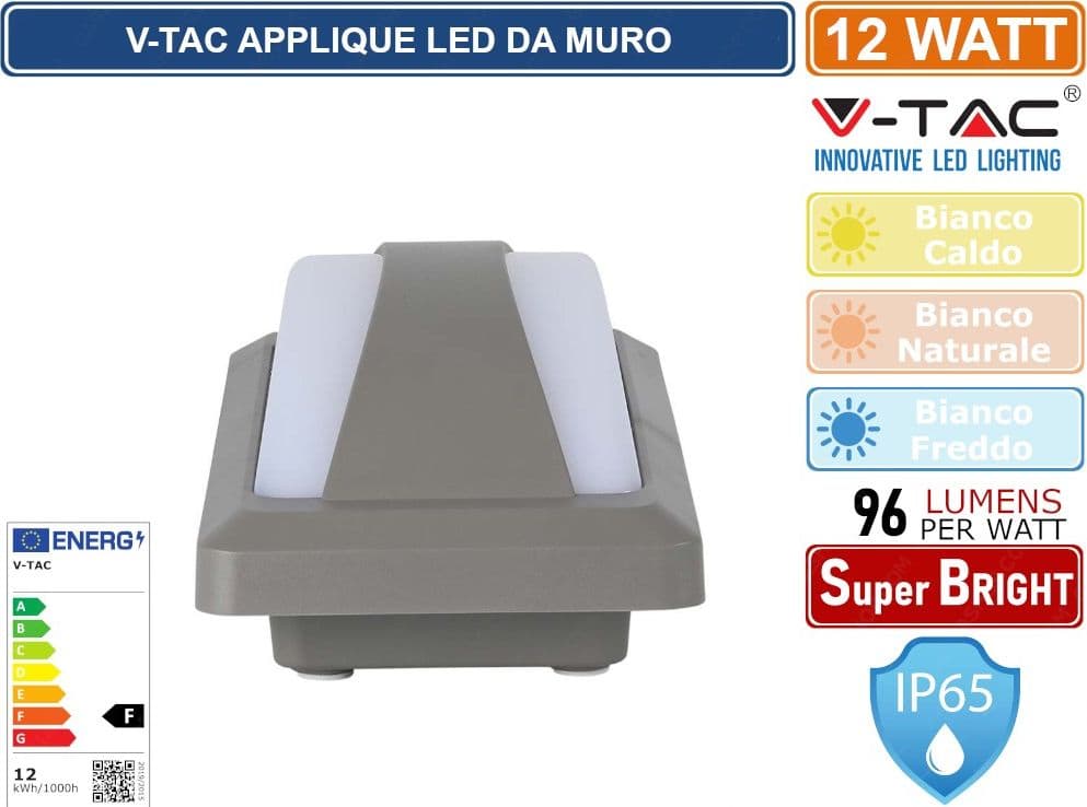 V-TAC VT-8058 LAMPADA LED DA MURO 12W WALL LIGHT DA ESTERNO IP65 - SKU 218245 / 218246 / 218247 - 3