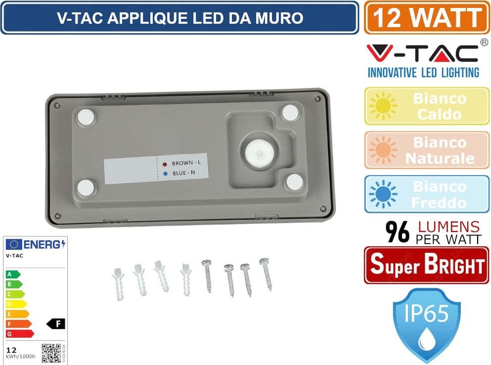 V-TAC VT-8058 LAMPADA LED DA MURO 12W WALL LIGHT DA ESTERNO IP65 - SKU 218245 / 218246 / 218247 - 4
