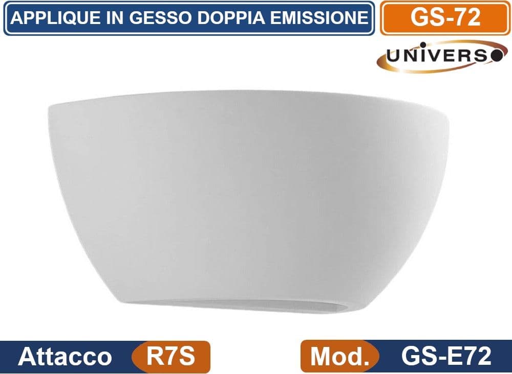 APPLIQUE MEZZA LUNA IN GESSO VERICIABILE CON DOPPIA EMISSIONE LUMINOSA FONDO IN VETRO OPACO 50W PORTALAMPADA R7S - 2