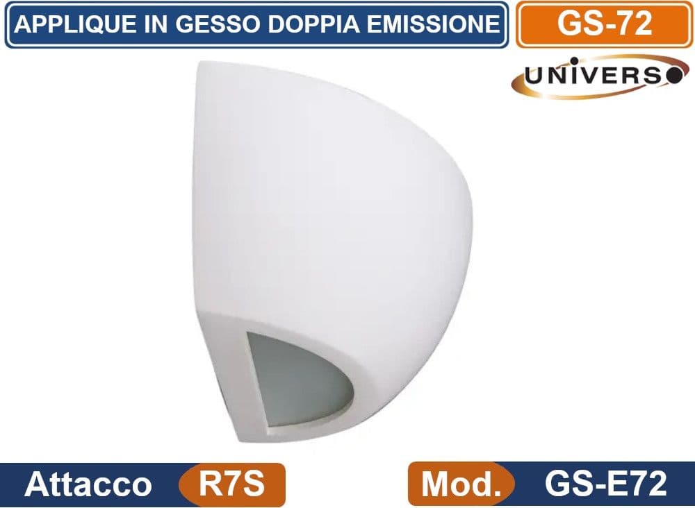 APPLIQUE MEZZA LUNA IN GESSO VERICIABILE CON DOPPIA EMISSIONE LUMINOSA FONDO IN VETRO OPACO 50W PORTALAMPADA R7S - 3