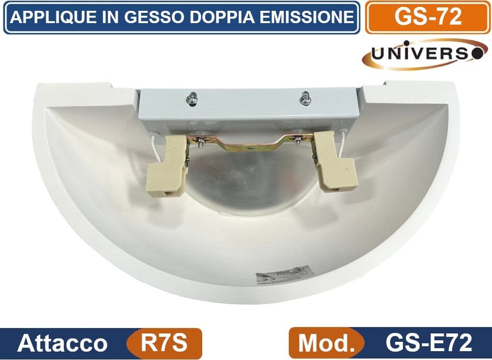 APPLIQUE MEZZA LUNA IN GESSO VERICIABILE CON DOPPIA EMISSIONE LUMINOSA FONDO IN VETRO OPACO 50W PORTALAMPADA R7S - 4