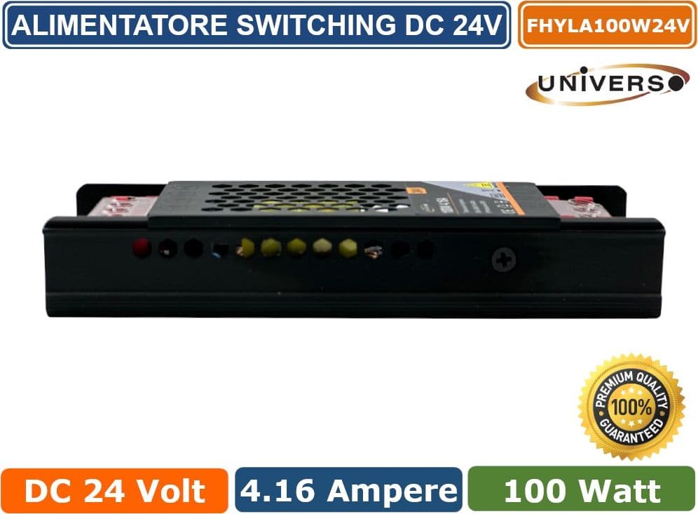 ALIMENTATORE SLIM METALLICO STABILIZZATO SWITCHING TRIMMER 220V-24V 4.16A 100 WATT COLORE NERO - 2