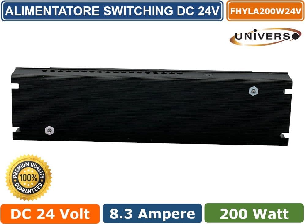 ALIMENTATORE SLIM METALLICO STABILIZZATO SWITCHING TRIMMER 220V-24V 8.3A 200 WATT COLORE NERO - 3