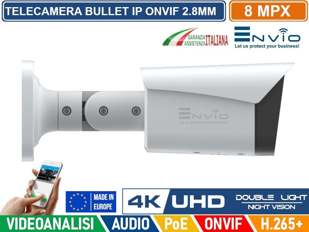 TELECAMERA BULLET IP DOUBLE LIGHT 8M POE ONVIF H.265+ VISIONE NOTTURNA A COLORI/BIANCO E NERO/A COLORI SU ALLARME AUDIO ANALISI VIDEO - 2