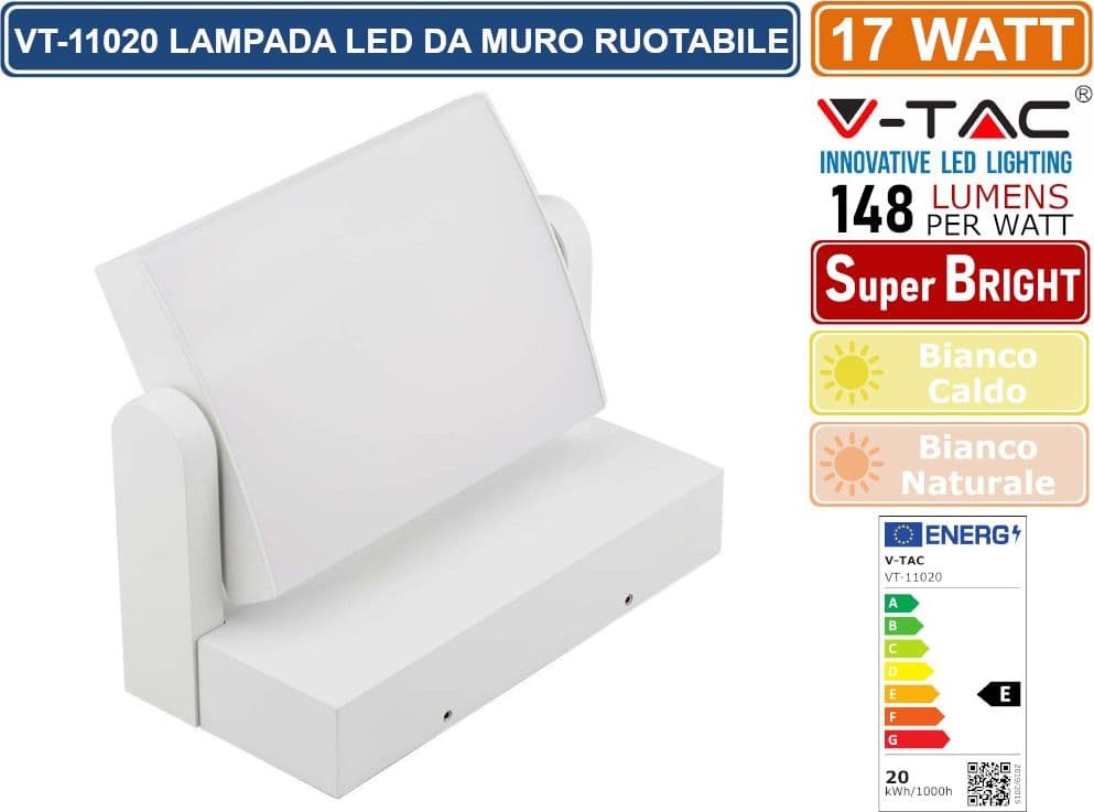 V-TAC VT-11020 LAMPADA LED DA MURO RUOTABILE 17W SMD IP65 APPLIQUE COLORE BIANCO - SKU 2934 / 2935 - 2