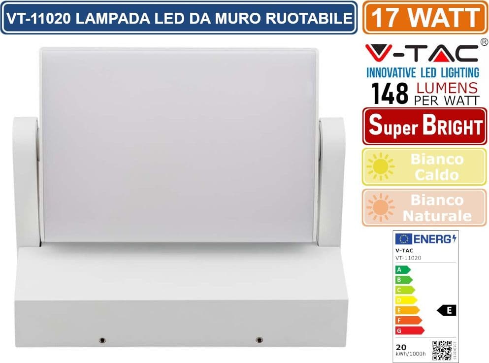 V-TAC VT-11020 LAMPADA LED DA MURO RUOTABILE 17W SMD IP65 APPLIQUE COLORE BIANCO - SKU 2934 / 2935 - 3