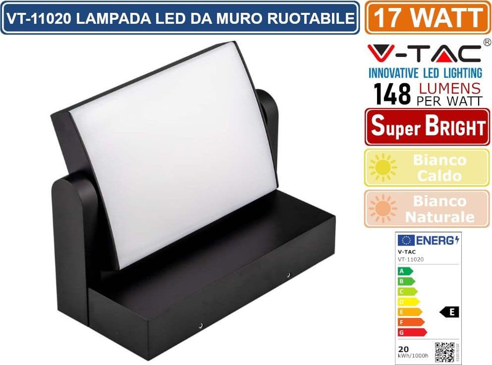 V-TAC VT-11020 LAMPADA LED DA MURO RUOTABILE 17W SMD IP65 APPLIQUE COLORE NERO - SKU 2936 / 2937 - 2