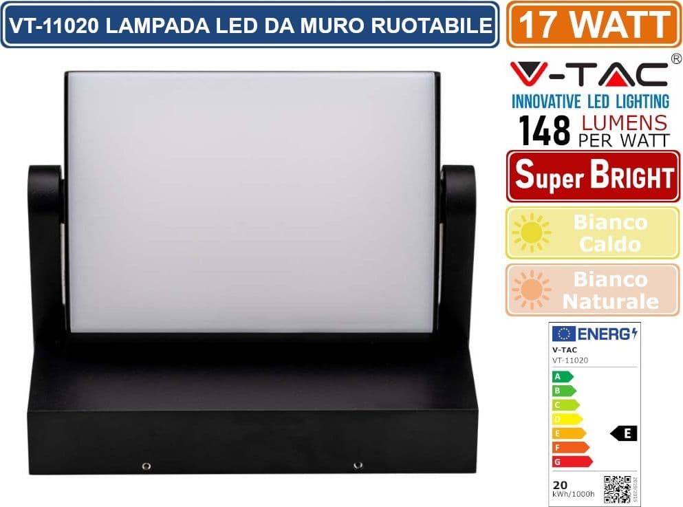 V-TAC VT-11020 LAMPADA LED DA MURO RUOTABILE 17W SMD IP65 APPLIQUE COLORE NERO - SKU 2936 / 2937 - 3