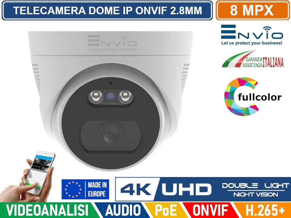 TELECAMERA DOME IP DOUBLE LIGHT 8M POE ONVIF H.265+ VISIONE NOTTURNA A COLORI/BIANCO E NERO/A COLORI SU ALLARME 20 METRI ANALISI VIDEO - 2