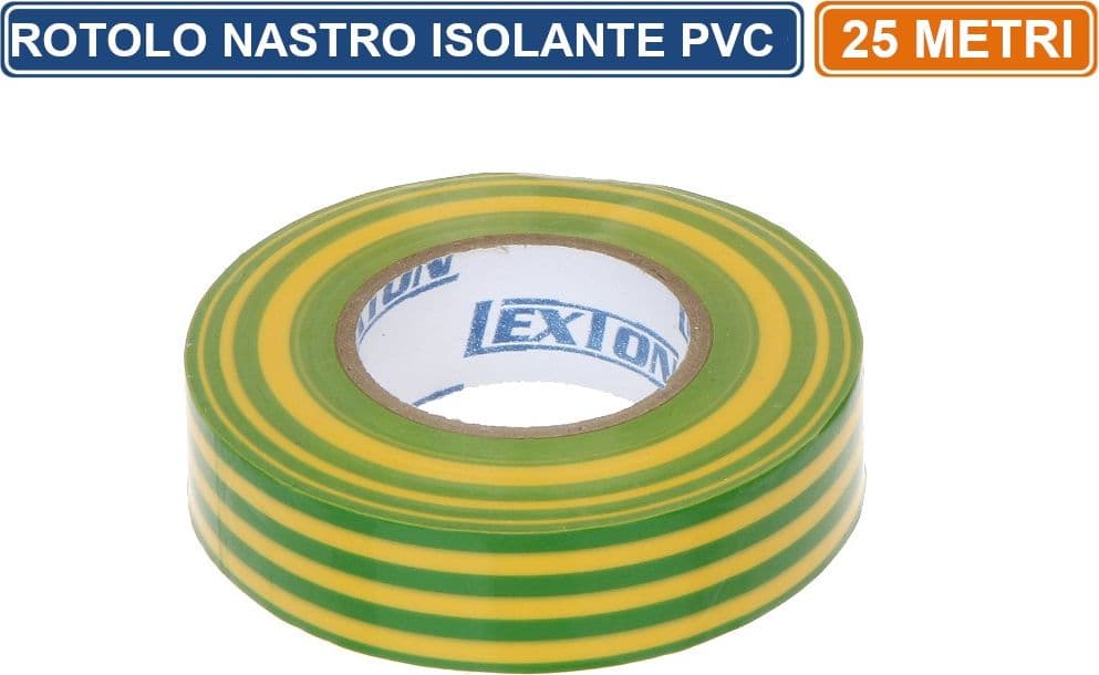 CONFEZIONE 5 PEZZI NASTRO ISOLANTE IN PVC VERDE/GIALLO 25 METRI SPESSORE 0.13MM - 2