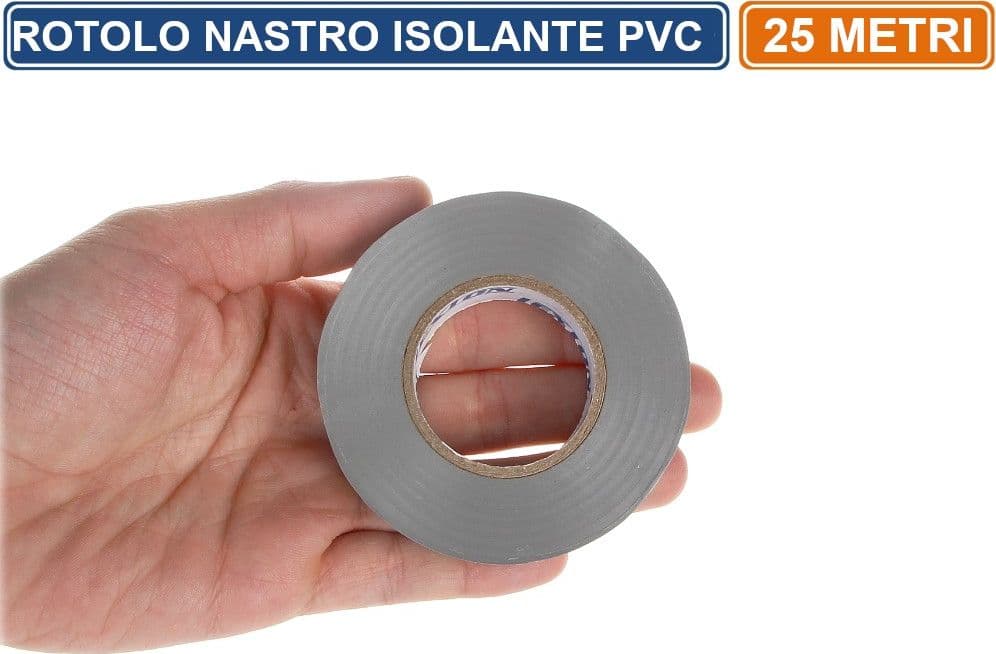 CONFEZIONE 5 PEZZI NASTRO ISOLANTE IN PVC GRIGIO 25 METRI SPESSORE 0.13MM - 3