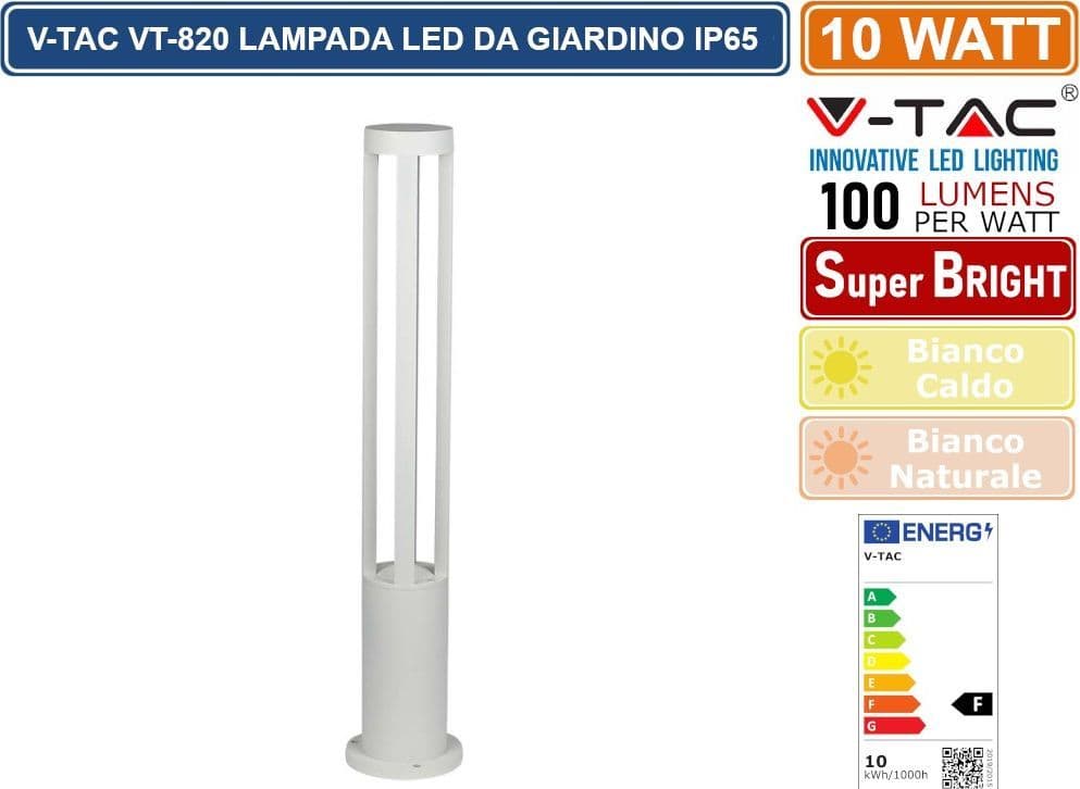 V-TAC VT-820 LAMPADA LED DA GIARDINO CON FISSAGGIO A TERRA 10W COLORE BIANCO IP65 - SKU 128325 / 128326  DA ESTERNO IP65 - 5
