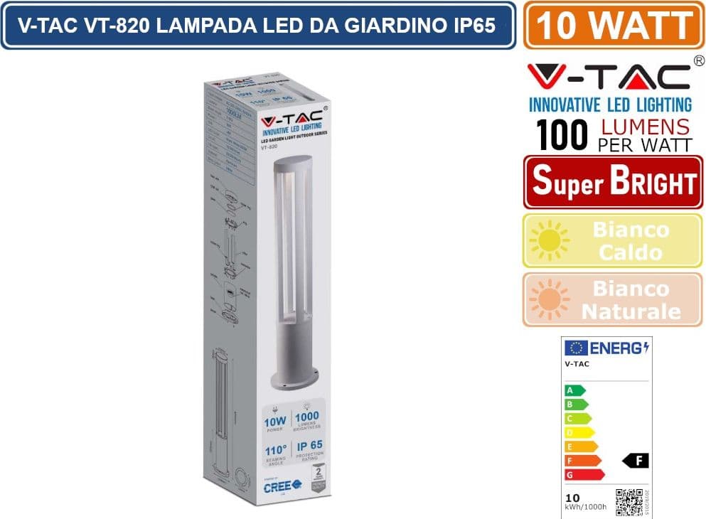 V-TAC VT-820 LAMPADA LED DA GIARDINO CON FISSAGGIO A TERRA 10W COLORE BIANCO IP65 - SKU 128325 / 128326  DA ESTERNO IP65 - 2