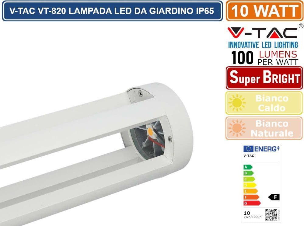 V-TAC VT-820 LAMPADA LED DA GIARDINO CON FISSAGGIO A TERRA 10W COLORE BIANCO IP65 - SKU 128325 / 128326  DA ESTERNO IP65 - 3