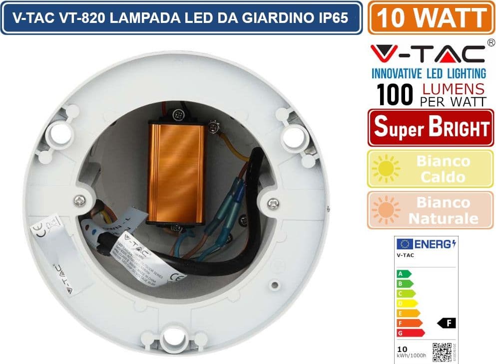 V-TAC VT-820 LAMPADA LED DA GIARDINO CON FISSAGGIO A TERRA 10W COLORE BIANCO IP65 - SKU 128325 / 128326  DA ESTERNO IP65 - 4