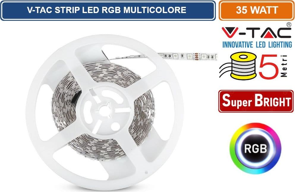 V-TAC VT-5050-60 STRISCIA LED FLESSIBILE 35W SMD RGB 60 LED/METRO 24V - BOBINA DA 5 METRI - SKU 212591 - 3
