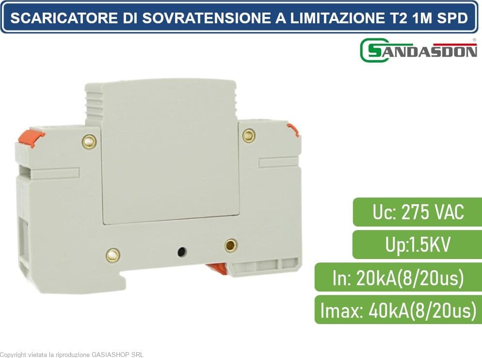 SCARICATORE LIMITATORE DI SOVRATENSIONE TIPO T2 1M SPD A LIMITAZIONE PER BARRA DIN - 2