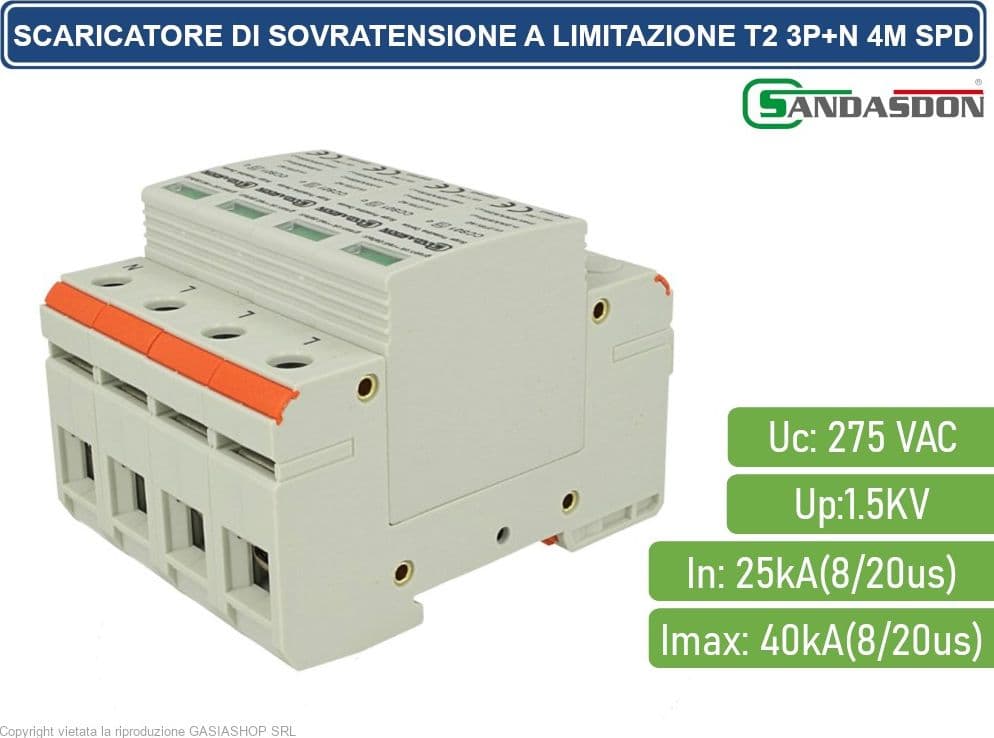 SCARICATORE LIMITATORE DI SOVRATENSIONE TIPO T2 3P+N 4M SPD A LIMITAZIONE PER BARRA DIN - 2