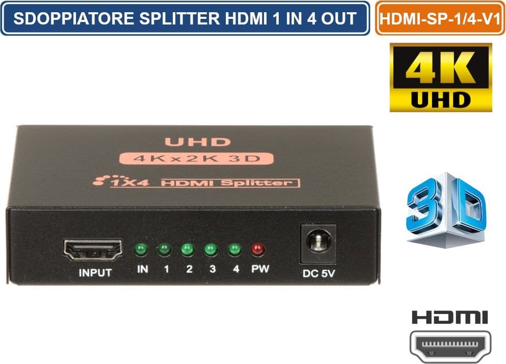 SPLITTER SDOPPIATORE DI SEGNALE HDMI ULTRA HD 4K 3D 4 USCITE - 2