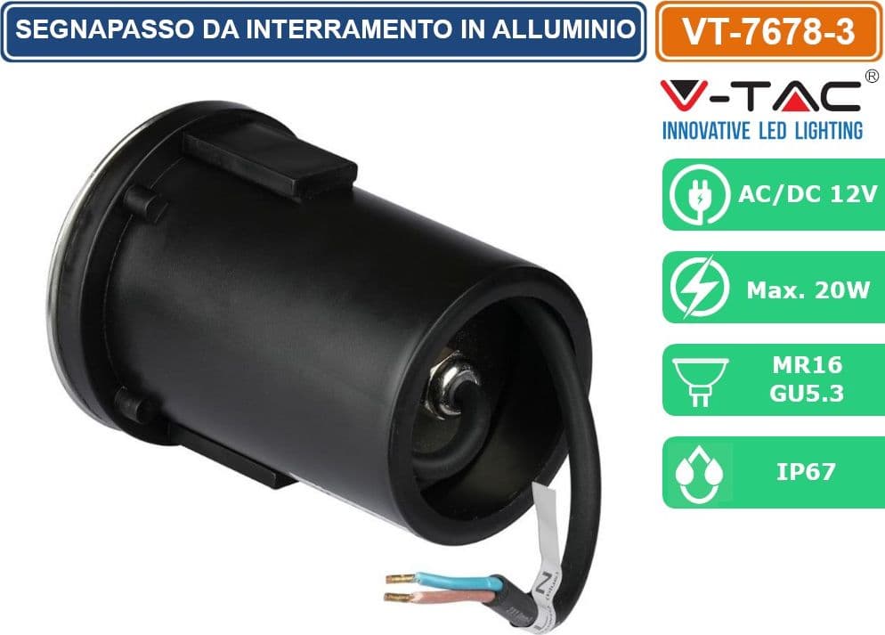 V-TAC VT-7678-3 SEGNAPASSO DA INTERRAMENTO IN ACCIAIO INOSSIDABILE IP67 CON PORTALAMPADA GU 5.3 MR16 - SKU 8566 - 2