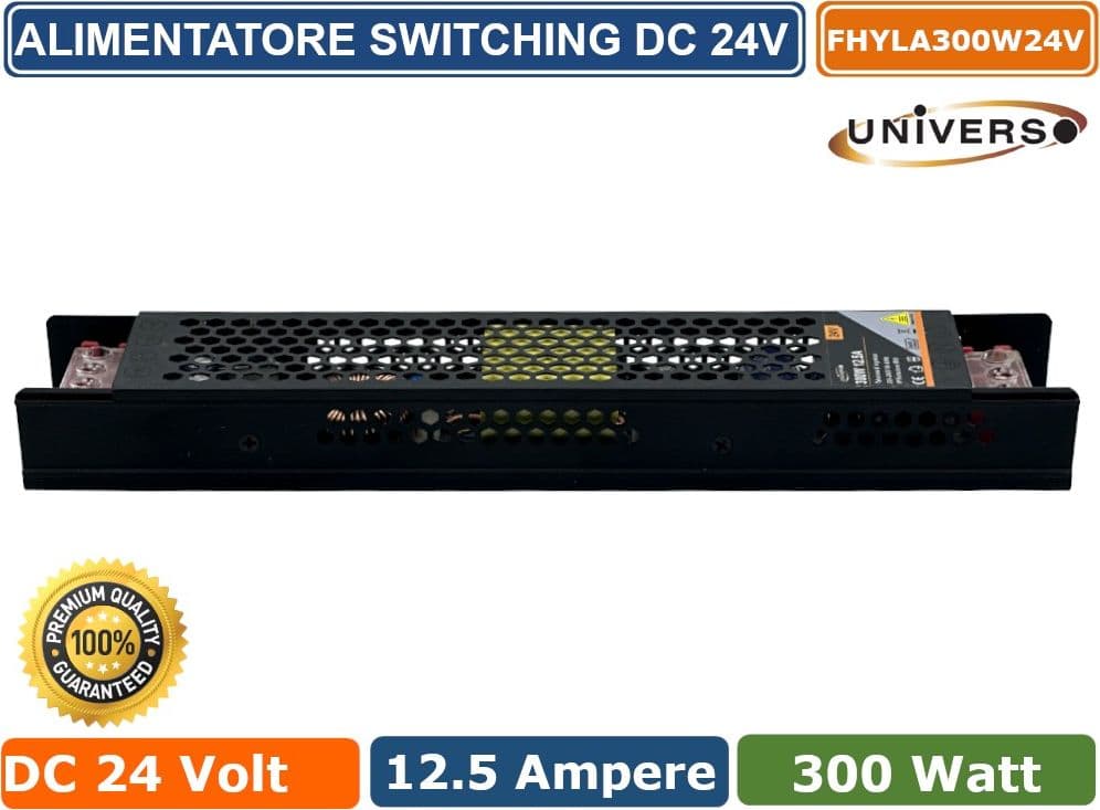 ALIMENTATORE SLIM METALLICO STABILIZZATO SWITCHING TRIMMER 220V-24V 12.5A 300 WATT COLORE NERO - 2
